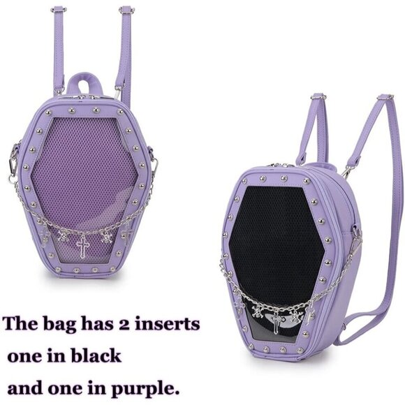 Women Purple Gothic Coffin Shape Fashion Purse Handbags Halloween Shoulder Bag - Picture 6 of 9